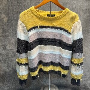 Joseph A. Striped Sweater Womens Extra Large XL Yellow Knit Textured Statement